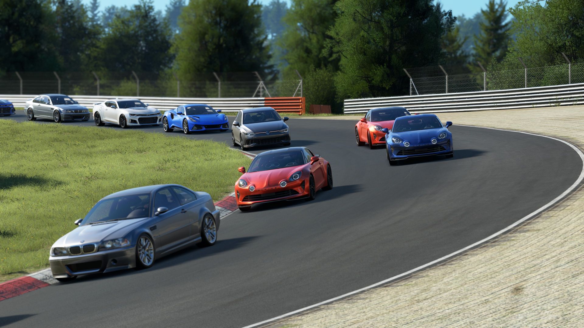 Grupo de coches saliendo de curva en la Nordschleife